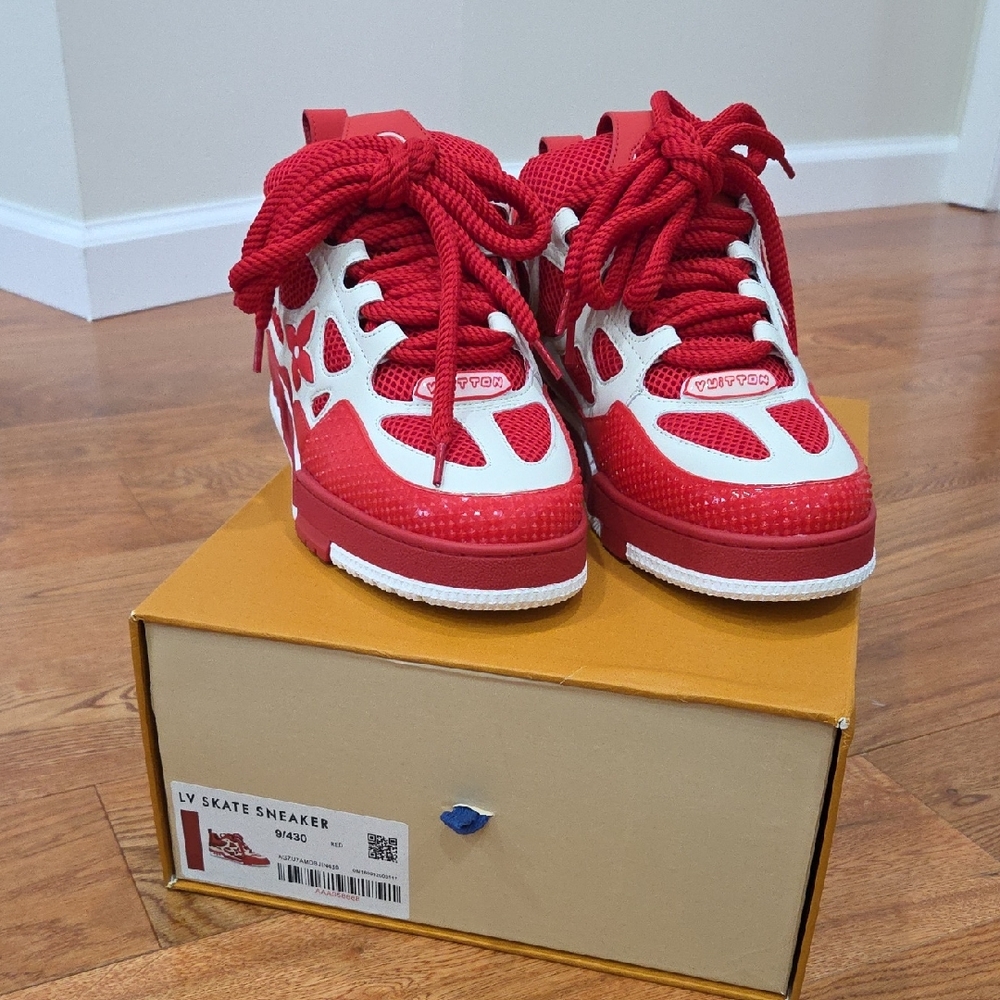 LV/Vuitton Red and White Sneakers
